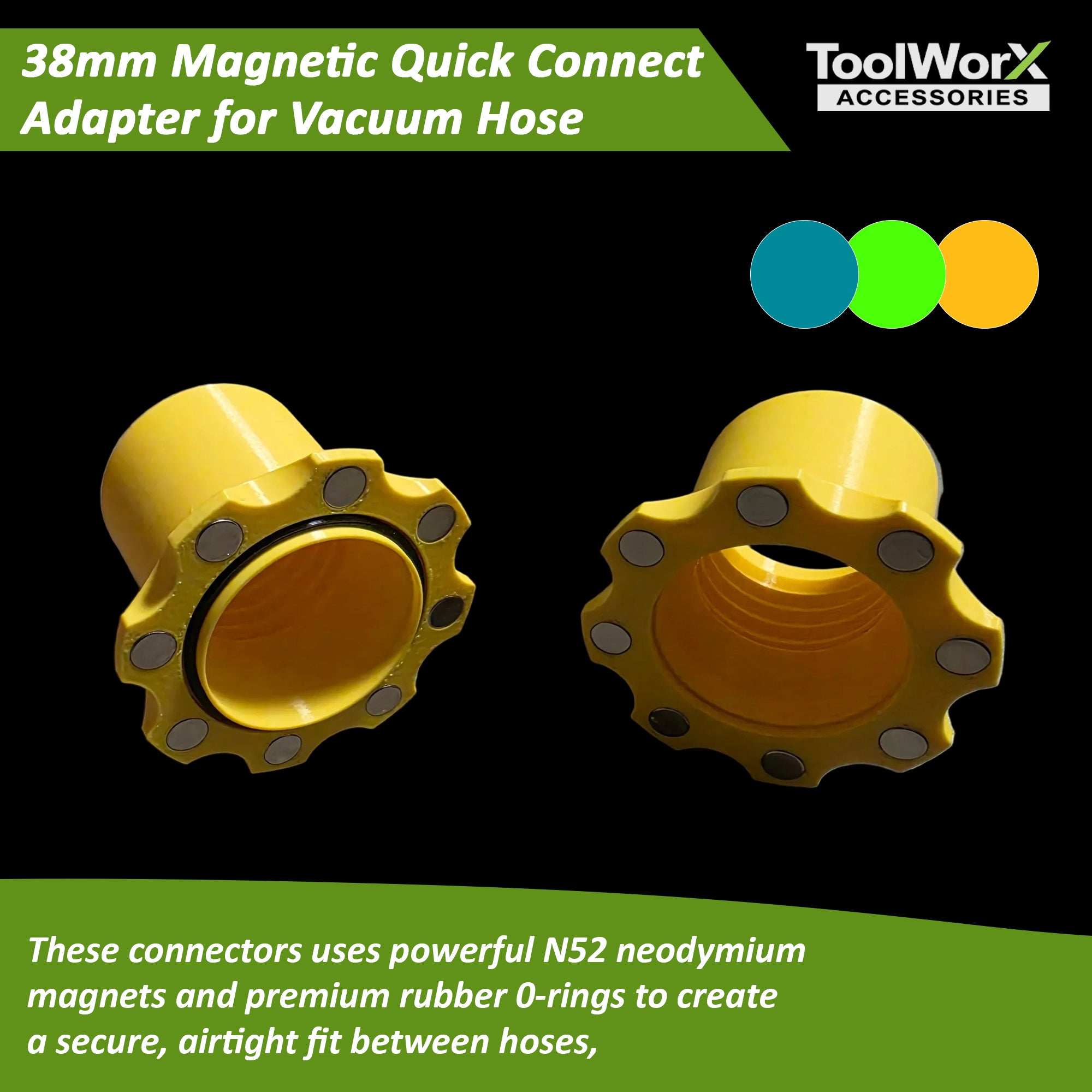 38mm Magnetic Quick Connect Adapter For Vacuum Hose — Female & Male