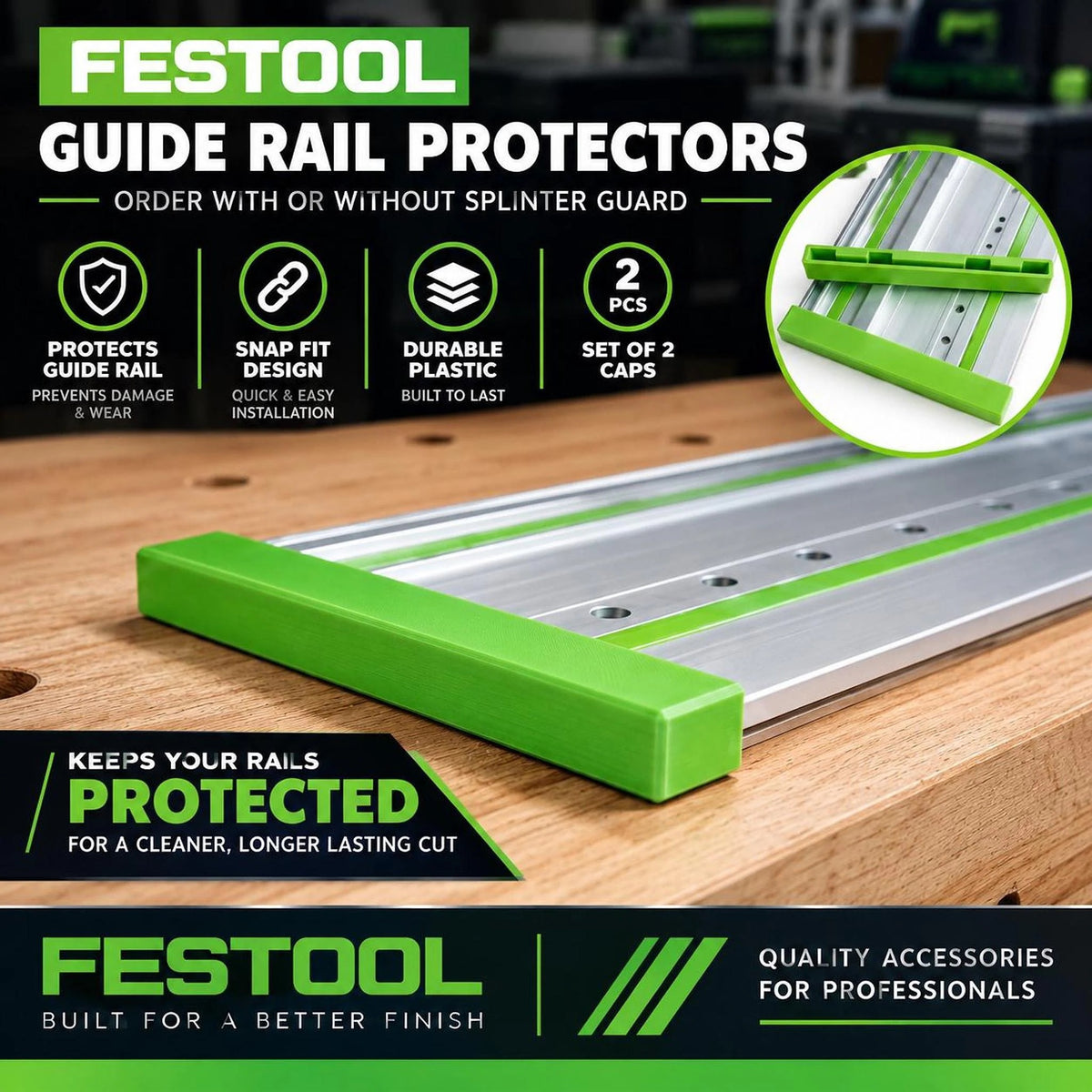 Festool Track Saw Rail End Protectors, Durable Plastic Caps (Set of 2)