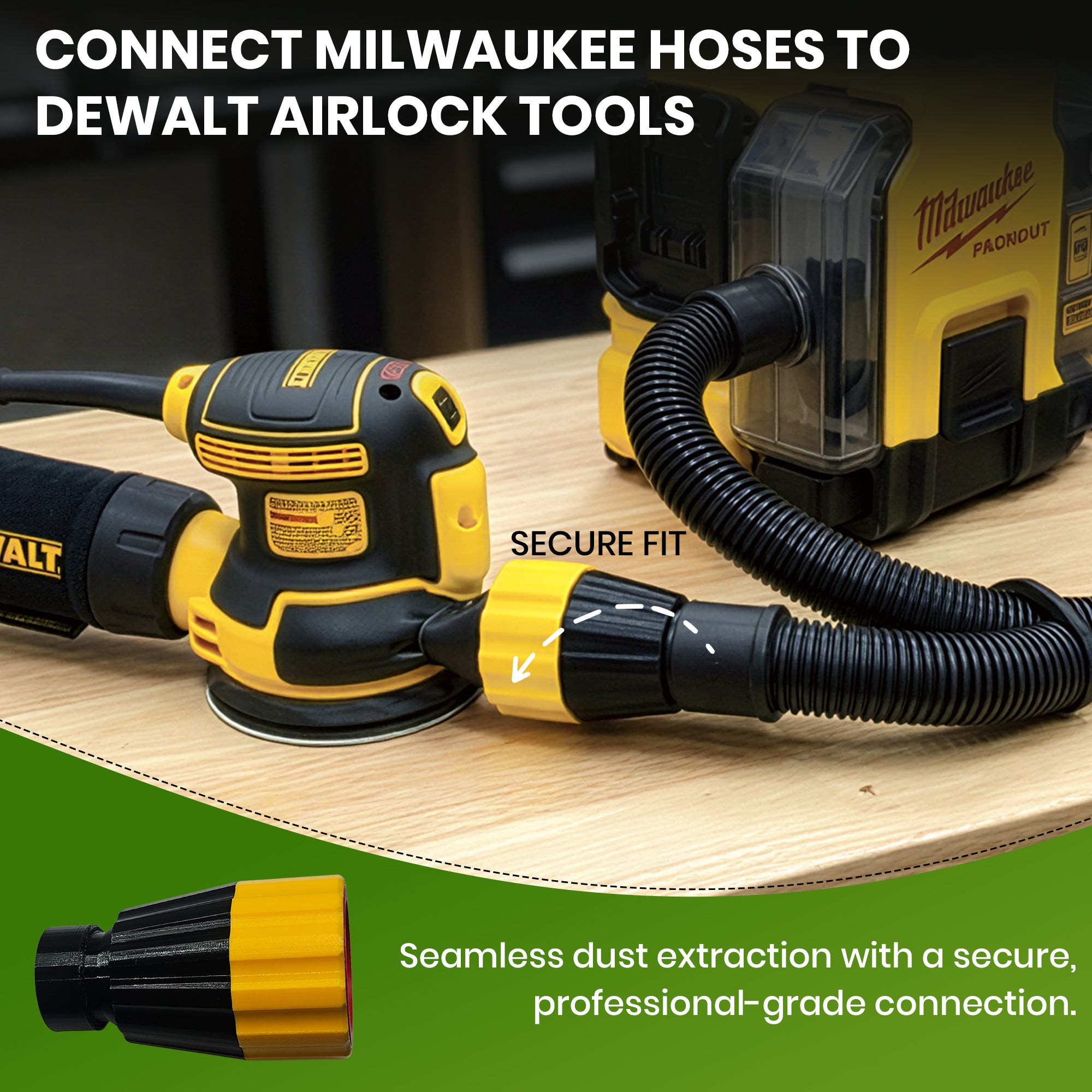 Festool Cleantec D27 hose adaptor to DeWalt AirLock and Milwaukee M18 Fuel Packout