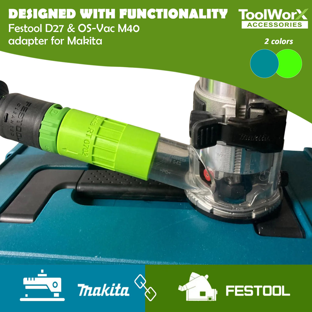 Festool D27 & OS-Vac M40 adapter for Makita (RT001G,DRT50,RT0700C,RTO702C,RP0900,M3601,MT361)